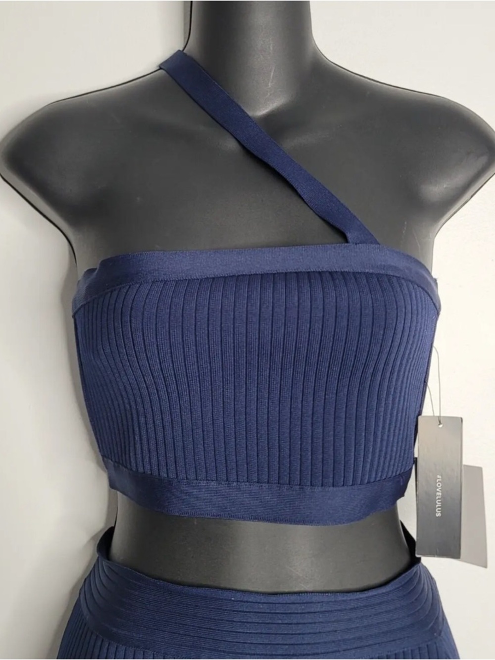 Lulus Navy Ribbed One-Shoulder Knit Dress Set medium - Picture 4 of 8